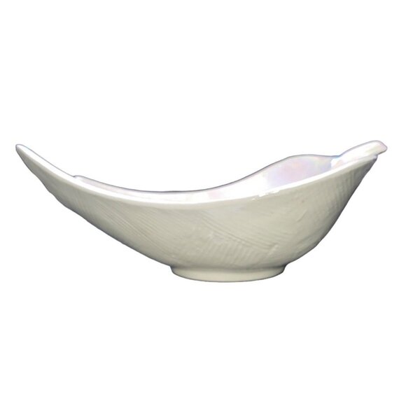 Leaf-Shaped Pearlized Iridescent Ceramic Bowl By Cal Style 2232 USA Mid-Century - Picture 2 of 11